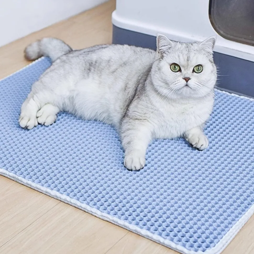 DOWNYPAWS - Tapis de litière anti-déversement pour chat bleu clair 45*60cm