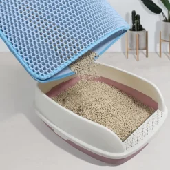 DOWNYPAWS - Tapis de litière anti-déversement pour chat bleu clair 45*60cm