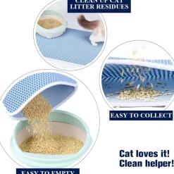 DOWNYPAWS - Tapis de litière anti-déversement pour chat bleu clair 45*60cm