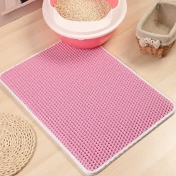 DOWNYPAWS - Tapis de litière anti-déversement pour chat rose 40*50cm