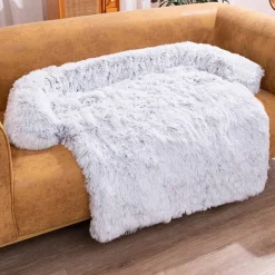 DOWNYPAWS - Tapis pour lit de chien en peluche, universel pour toutes saisons gris 95 x 80 x 15 cm