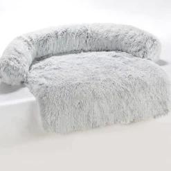 DOWNYPAWS - Tapis pour lit de chien en peluche, universel pour toutes saisons gris foncé 95 x 80 x 15 cm