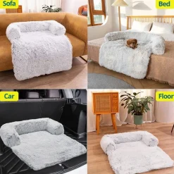 DOWNYPAWS - Tapis pour lit de chien en peluche, universel pour toutes saisons gris 105 x 95 x 15 cm