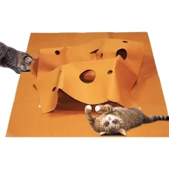 DOWNYPAWS - Tunnel pliable pour chat tapis d'entraînement--carré brun rougeâtre-120*90cm