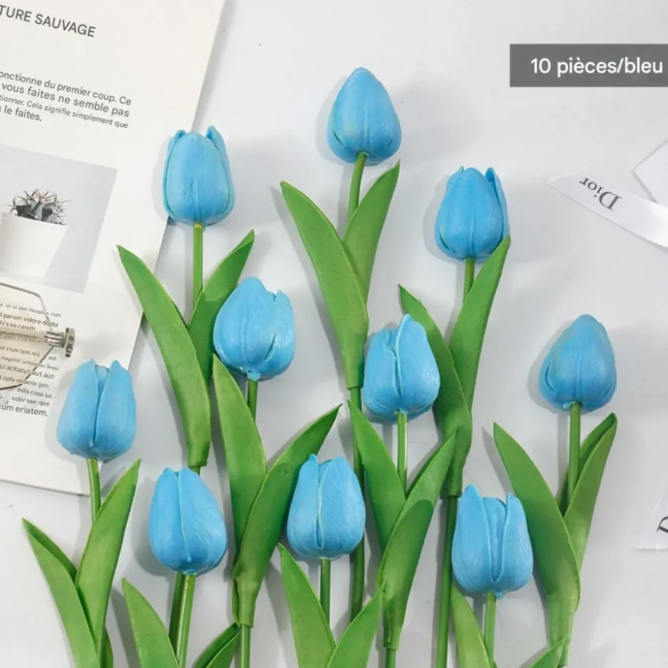 DTOPBUYAGE - Bouquet de 10 tulipes artificielles bleu dtopbuyage