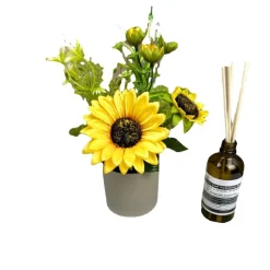 DTOPBUYAGE - Fleurs artificielles de tournesol de haute qualité avec pot gris - dtopbuyage