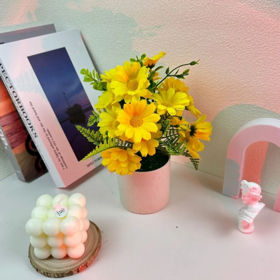 DTOPBUYAGE - Fleurs artificielles de tournesol et de marguerite avec pot blanc - dtopbuyage