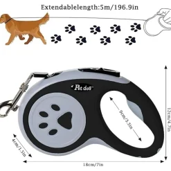 DTOPBUYAGE - Laisse rétractable 5 m pour chiens petit moyen taille noir