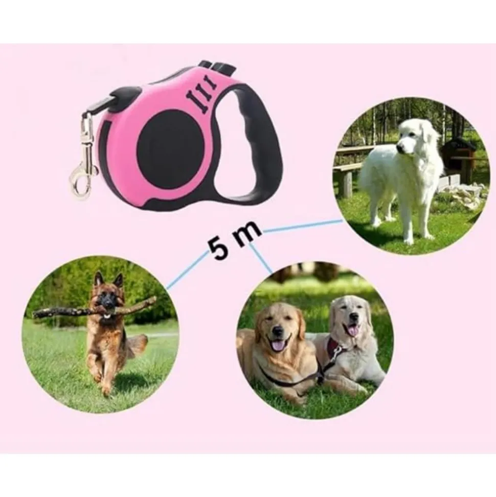 DTOPBUYAGE - Laisse rétractable 5m rose pour chien