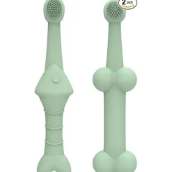 DTOPBUYAGE - Lot de 2 brosses à dents silicone poisson os vert pour chiens et chats