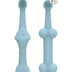 DTOPBUYAGE - Lot de 2 brosses à dents en silicone poisson os bleu pour animaux