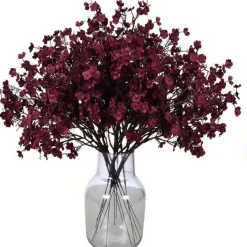 DTOPBUYAGE - Lot de 10 fleurs d'automne artificielles de gypsophila pour diverses décorations bordeaux dtopbuyage