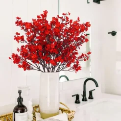 DTOPBUYAGE - Lot de 10 fleurs artificielles de gypsophila rose rouge dtopbuyage