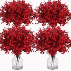 DTOPBUYAGE - Lot de 10 fleurs artificielles de gypsophila rose rouge dtopbuyage
