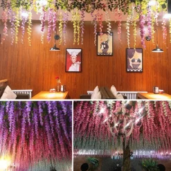 DTOPBUYAGE - Paquet de 12 rotins de fleurs artificielles de glycine et de violet pour mariage violet dtopbuyage