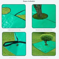 DTOPBUYAGE - Tapis pour collecter les feuilles tombées en jardinage 200 x 200 cm, ouverture 60 cm dtopbuyage