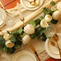 DTOPBUYAGE - Vigne de fleurs artificielles de pivoine et de feuilles d'eucalyptus pour mariage blanc 2 pièces dtopbuyage