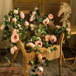 DTOPBUYAGE - Vigne de fleurs artificielles de pivoine et de feuilles d'eucalyptus pour mariage rose 2pcs dtopbuyage