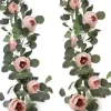 DTOPBUYAGE - Vigne de fleurs artificielles de pivoine et de feuilles d'eucalyptus pour mariage rose 2 pièces dtopbuyage
