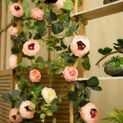 DTOPBUYAGE - Vigne de fleurs artificielles de pivoine et de feuilles d'eucalyptus pour mariage rose 2 pièces dtopbuyage