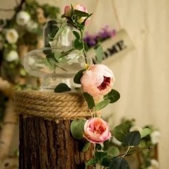 DTOPBUYAGE - Vigne de fleurs artificielles de pivoine et de feuilles d'eucalyptus pour mariage rose 2 pièces dtopbuyage
