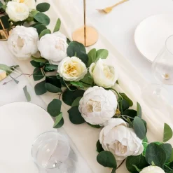 DTOPBUYAGE - Vigne de fleurs artificielles de pivoine et de feuilles d'eucalyptus pour mariage blanc 2pcs dtopbuyage