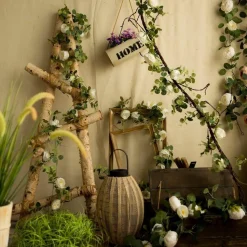 DTOPBUYAGE - Vigne de fleurs artificielles de pivoine et de feuilles d'eucalyptus pour mariage blanc 2pcs dtopbuyage