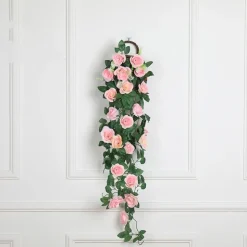 DTOPBUYAGE - Vinée de roses artificielles avec panier de bambou pour décoration rose dtopbuyage