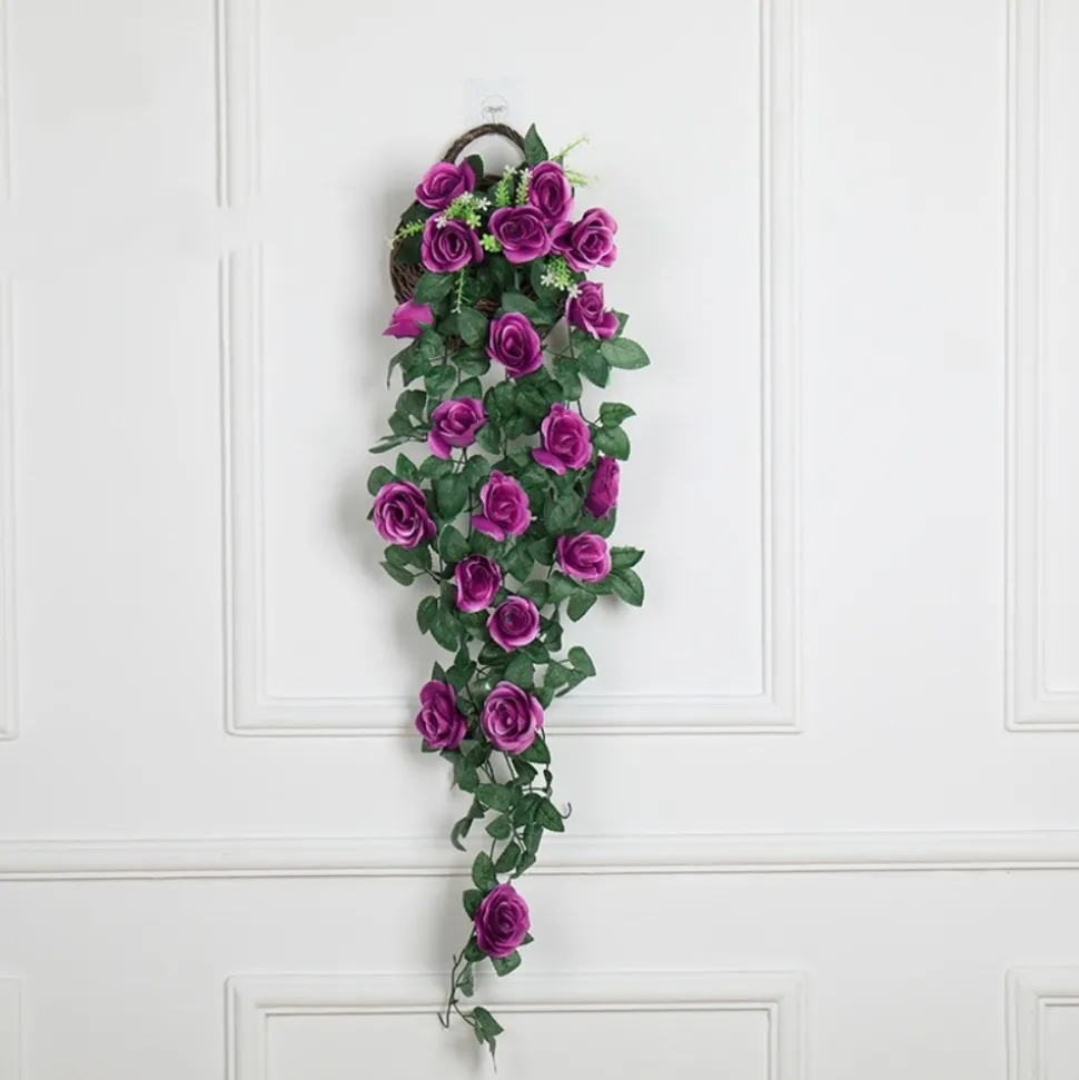 DTOPBUYAGE - Vinée de roses artificielles avec panier de bambou pour décoration violet dtopbuyage