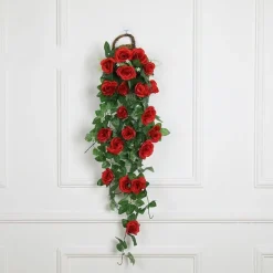 DTOPBUYAGE - Vinée de roses artificielles avec panier de bambou pour décoration rouge dtopbuyage