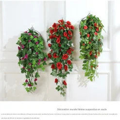 DTOPBUYAGE - Vinée de roses artificielles avec panier de bambou pour décoration rouge dtopbuyage