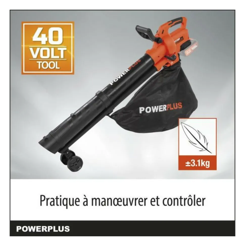 DUAL POWER - Aspirateur souffleur broyeur a batterie 40v powdpg75270 - moteur brushless - livré sans batterie ni chargeur