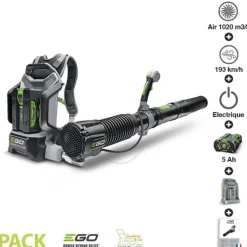 EGO POWER+ - Pack souffleur professionnel 1020m3 heure batterie dorsale 5ah chargeur rapide ego power lb6002e