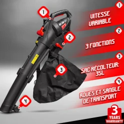 ELEM GARDEN TECHNIC - Aspirateur souffleur broyeur 3000w avec vitesse variable - elem garden
