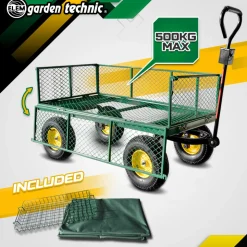 ELEM GARDEN TECHNIC - Chariot de jardin en acier avec bâche amovible 138x62x68cm