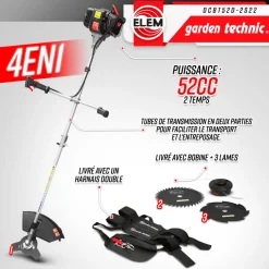 ELEM GARDEN TECHNIC - Débroussailleuse thermique 52cc - bobine + 3 lames - elem garden