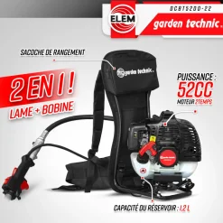 ELEM GARDEN TECHNIC - Débroussailleuse thermique dorsale 52cc - lame + fils - elem garden