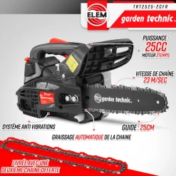 ELEM GARDEN TECHNIC - Elagueuse thermique 25cc - guide 25cm - 2 temps - livrée avec 2 chaînes - elem g