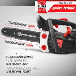 ELEM GARDEN TECHNIC - Elagueuse thermique 25cc - guide 25cm - 2 temps - livrée avec 2 chaînes - elem g