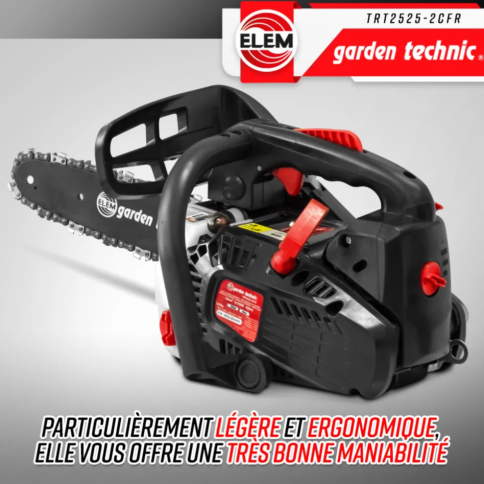 ELEM GARDEN TECHNIC - Elagueuse thermique 25cc - guide 25cm - 2 temps - livrée avec 2 chaînes - elem g