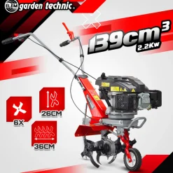 ELEM GARDEN TECHNIC - Motobineuse thermique 139cc - 4 fraises - largeur de travail 36cm - elem garden