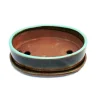 EXOTENHERZ - Bol à bonsaï avec soucoupe gr. 3 - glaçure spéciale avec effet dégradé élégant - ovale o1 - turquoise-marron - l 20,5cm