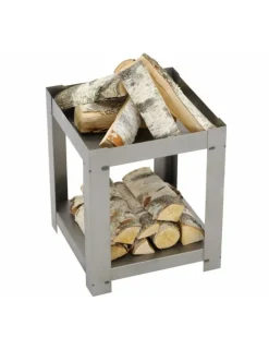 FARM COOK - Cheminée de jardin carré en acier balane 50x50 cm avec range bûches-acier noir sablé-50 ---acier noir sablé