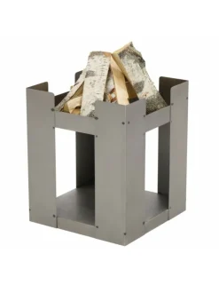 FARM COOK - Cheminée de jardin carré be 50x50 cm acier avec rangement bois-acier rouillé---acier rouillé