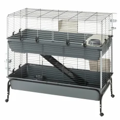 FERPLAST - Cage deux étages pour lapins rabbit 120 double, face avant ouvrable, support et accessoires inclus