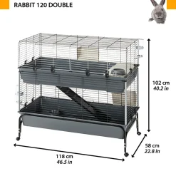 FERPLAST - Cage deux étages pour lapins rabbit 120 double, face avant ouvrable, support et accessoires inclus