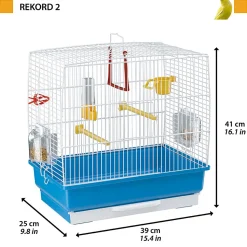 Ferplast cage à oiseaux rekord 2 cage pour oiseaux, canaris, perruches ondulées, en métal, accessoires inclus mangeoires rotatives