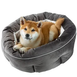 Ferplast couchage arrondi pour chiens et chats marquis 55, lit pour animaux, velours doux, lavable, ø 55 x 20 cm, gris