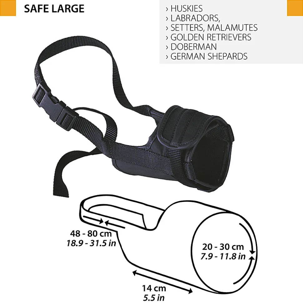 Ferplast muselière pour chiens de taille grande safe large anti-morsures, nylon robuste, partie antérieure ouverte, rembourrage