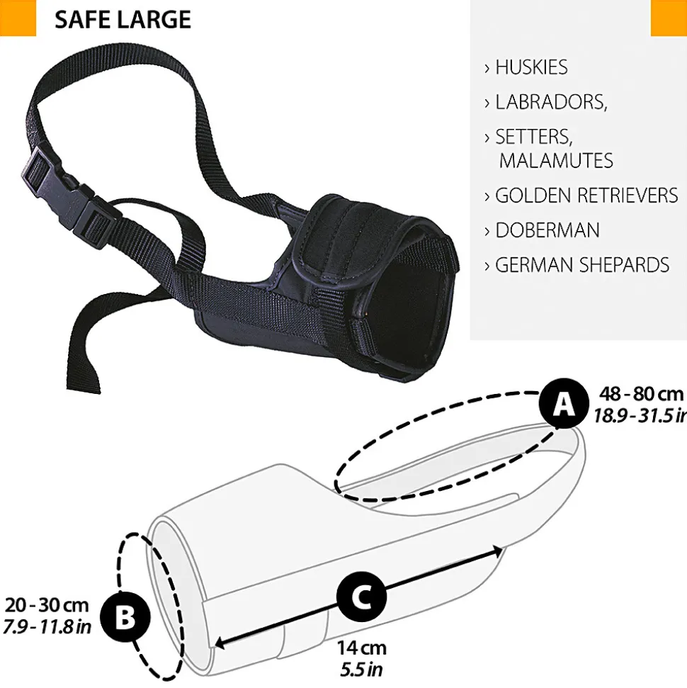 Ferplast muselière pour chiens de taille grande safe large anti-morsures, nylon robuste, partie antérieure ouverte, rembourrage